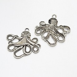 Tibetan Style Alloy Big Pendants, Octopus, Cadmium Free & Nickel Free & Lead Free, Antique Silver, 56.5x58.5x4mm, Hole: 4.5mm(X-TIBEP-A15669-AS-NR)