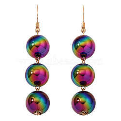 Sparkling Plastic Triple Round Ball Dangle Earrings, Zinc Alloy Long Drop Earrings, Colorful, 78x15mm(PW-WG16022-01)