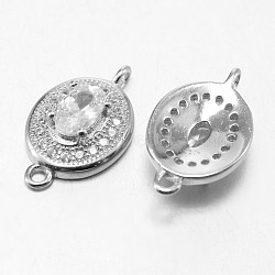 Oval 925 Sterling Silver Micro Pave Cubic Zirconia Links, Platinum, 16x10x4mm, Hole: 1mm(STER-F011-241)
