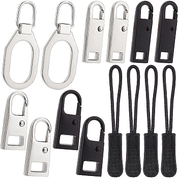 BENECREAT 50Pcs Alloy Zipper Slider, for Garment Accessories & Replacement pull-tab & Plastic Zipper Puller With Strap, Mixed Color, 2.65x1.1x0.45cm, Hole: 6.5x9mm & 7.5x4mm, 50pcs/box