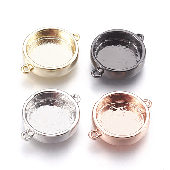 Brass Links, Cabochon Connector Settings, Plain Edge Bezel Cups, Flat Round, Mixed Color, Tray: 12mm, 19x14.5x3.5mm, Hole: 1.2mm