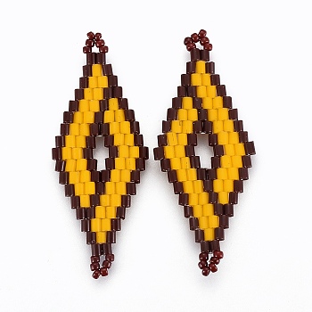 MIYUKI & TOHO Handmade Japanese Seed Beads Links, Loom Pattern, Rhombus, Gold, 40.7~42x16.4~17x1.7~1.9mm, Hole: 1.2~1.4mm