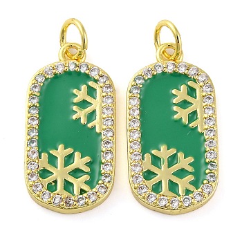 Christmas Series Brass Micro Pave Cubic Zirconia Pendants, with Enamel, Long-Lasting Plated, Oval, 21.5x11x1mm, Hole: 3.5mm