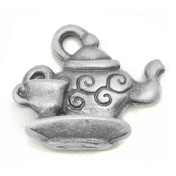 Metal Alloy Charms, Lead Free and Cadmium Free, Teapot, Antique Silver, 13x12x4mm, hole: 2mm, Nickel Free