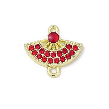 Alloy Rhinestone Fan Connector Charms, with Resin, Cadmium Free & Nickel Free & Lead Free, Rack Plating, Golden, Red, 14.5x15.5x2.5mm, Hole: 1mm