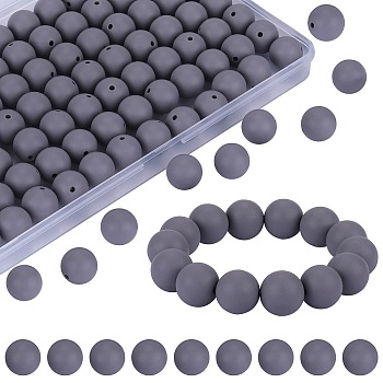 80Pcs Round Silicone Focal Beads, Chewing Beads For Teethers, DIY Nursing Necklaces Making, Light Grey, 15mm, Hole: 2mm