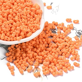 Rubberized Style Glass Seed Beads, Peanut, Dark Orange, 6~6.5x3~3.5x3~3.5mm, Hole: 1mm, about 4500pcs/pound