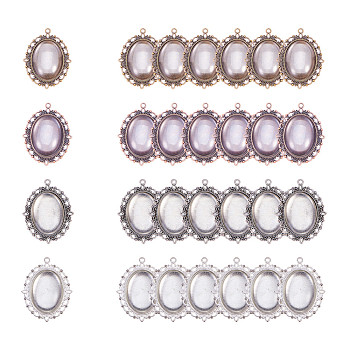 PandaHall Elite Tibetan Style Alloy Flat Oval Pendant Cabochon Settings and Clear Oval Glass Cabochons, Antique Bronze & Antique Silver, Tray: 40x30mm, 61x48x3mm, Hole: 3mm, 8pcs/box