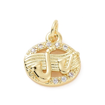 Brass Micro Pave Cubic Zirconia Charms, with Jump Ring, Oval with Ancient Horn Bugle Charm, Golden, 12x11.5x2.5mm, Hole: 2.8mm