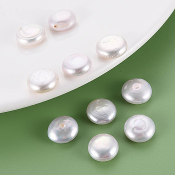 Natural Keshi Pearl Beads, Cultured Freshwater Pearl, No Hole/Undrilled, Flat Round, Seashell Color, 12~13x5~6.5mm