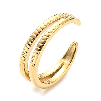 304 Stainless Steel Textured Open Cuff Ring for Women, Real 14K Gold Plated, Inner Diameter: 18mm