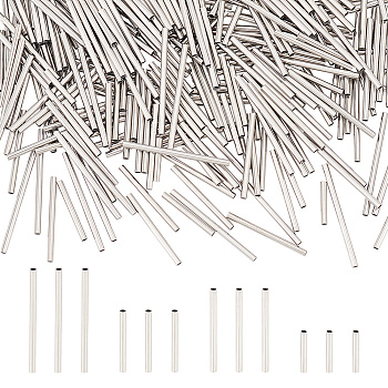 400Pcs 4 Style 304 Stainless Steel Tube Beads, Stainless Steel Color, 10~20x1.5mm, Hole: 1mm, 100pcs/style