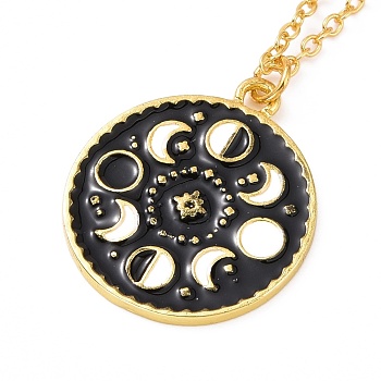 Black Enamel Moon Phase Pendant Necklace, Alloy Jewelry for Women, Golden, 18.07 inch(45.9cm)