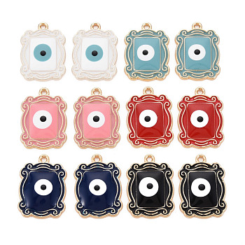 Rack Plating Alloy Enamel Pendants, Cadmium Free & Nickel Free & Lead Free, Photo Frame with Eye, Light Gold, Mixed Color, 23x16.5x3mm, Hole: 1.6mm