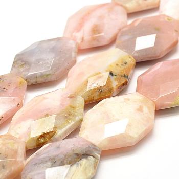 Natural Pink Opal Beads Strands, Faceted, Oval, 29~31x21~22x7~9mm, Hole: 2mm, about 13pcs/strand, 15.7 inch(40cm)