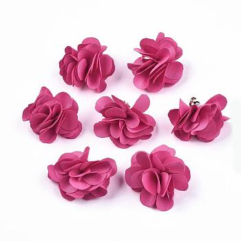 Cloth Pendant Decorations, with Acrylic Findings, Flower, Hot Pink, 25~30x28~35mm, Hole: 2mm