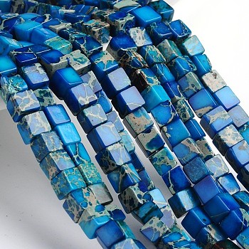 Dyed Natural Imperial Jasper Cube Beads Strands, Royal Blue, 6x6x6mm, Hole: 1mm, about 60pcs/strand, 15.3 inch