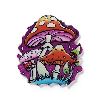 Halloween Theme Opaque Acrylic Pendants, Mushroom, 41x37x1.6mm, Hole: 1.6mm