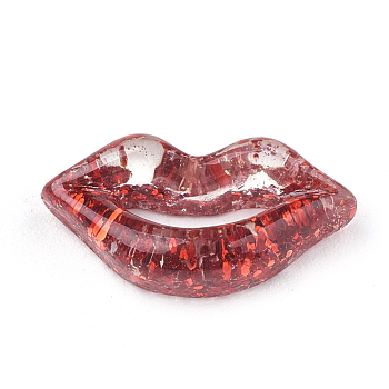Resin Cabochons, with Glitter Powder, Lip, Dark Red, 17x9x3.5mm