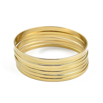 7Pcs Flat Vacuum Plating 201 Stainless Steel Bangles Sets for Women, Golden, Inner Diameter: 2-3/8 inch(6cm)