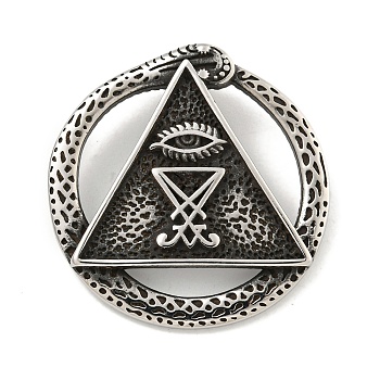 Sigil of Lucifer 316 Surgical Stainless Steel Pendants, Evil Satan Charms, Antique Silver, 36x35x9mm, Hole: 3x6.5mm