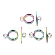 Ion Plating(IP) 304 Stainless Steel Toggle Clasps, Ring, Rainbow Color, Ring: 28x20x2mm, Hole: 5.5mm, Bar: 30x10x2mm, Hole: 5.5mm(STAS-M277-05M)