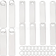 BENECREAT 24Pcs 4 Style 304 Stainless Steel Keychain, with Iron Key Rings, Rectangle, Stainless Steel Color, 5x1cm, 6pcs/style(KEYC-BC0001-10)