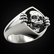 Alloy Skull Finger Rings, Gothic Chunky Ring for Men, Platinum, US Size 10(19.8mm)(SKUL-PW0002-039E-P)