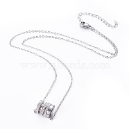304 Stainless Steel Pendant Necklaces, with Polymer Clay Rhinestone, Column, Stainless Steel Color, 18.1 inch(46cm), Pendant: 10x10mm(NJEW-F264-25P)