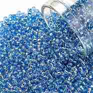 TOHO Round Seed Beads, Japanese Seed Beads, (23L) Aquamarine Silver Lined, 11/0, 2.2mm, Hole: 0.8mm, about 1110pcs/bottle, 10g/bottle(SEED-JPTR11-0023L)
