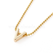 Golden Plated Brass Initial Pendant Necklaces, with Ball Chains, Letter.V, 17.32 inch(44cm)(NJEW-JN03299-03)