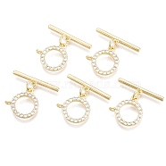 5Pcs Brass Micro Pave Clear Cubic Zirconia Toggle Clasps, with Jump Rings, Nickel Free, Ring, Bar: 21.5x4x2mm, Hole: 1.5mm, Ring: 14.5x14.5x3mm, Hole: 1.5mm(KK-CJ0002-03A)