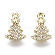 Brass Micro Pave Clear Cubic Zirconia Charms, Nickel Free, Christmas Trees, Real 18K Gold Plated, 12x8x2mm, Hole: 1.2mm(X-KK-S348-517-NF)