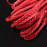 Braided Imitation Leather Cords, Herringbone Bracelet Findings, Red, 5x2mm, about 109.36 yards(100m)/bundle(LC-S002-5mm-01)