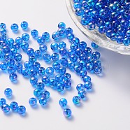 Eco-Friendly Transparent Acrylic Beads, Round, AB Color, Dodger Blue, 6mm, Hole: 1.5mm, about 4000pcs/500g(PL733-12)