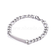 304 Stainless Steel Figaro Chain ID Bracelets, with Lobster Claw Clasps, Stainless Steel Color, 8-5/8 inch(22cm)(BJEW-G631-05P)