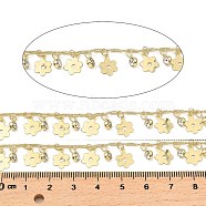 Rack Plating Brass Flower Link Chains, with Clear Glass Charms, Long-Lasting Plated, Soldered, with Spool, Light Gold, flower: 10x7x0.2mm, flat round: 6x4x3mm, about 32.81 Feet(10m)/Roll(CHC-A007-08KCG)