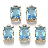 Glass Rhinestone Pendants, with Light Gold Plated Brass Claw Open Back Settings, Rectangle, Faceted, Aquamarine, 10x6x5mm, Hole: 1mm(X-GLAA-N038-20B)