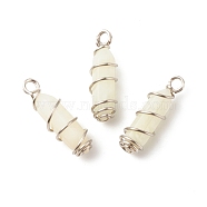 Natural New Jade Double Terminal Pointed Pendants, with Platinum Tone Copper Wire Wrapped, Bullet, 26~26.5x8mm, Hole: 2.5~2.8mm(PALLOY-JF01686-02)
