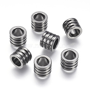304 Stainless Steel Beads, Large Hole Beads, Grooved Beads, Column, Gunmetal, 10x8mm, Hole: 6.5mm(STAS-E144-030B)