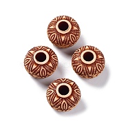 Opaque Acrylic European Beads, Large Hole Beads, Rondelle with Flower Pattern, Saddle Brown, 15.5x11.5mm, Hole: 5mm, about 320pcs/500g(OACR-G016-19)