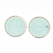 Polyester Woven Pendant Decorations, with Iron Findings, Flat Round, Light Gold, Pale Turquoise, 46x1.5mm(FIND-S283-03I)