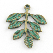 Leaf Zinc Alloy Pendants, Cadmium Free & Nickel Free & Lead Free, Antique Bronze & Green Patina, 34x28x2mm, Hole: 2mm(PALLOY-R065-118-FF)