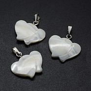 Shell Pendants, with Brass Findings, Double Heart, Platinum, 18~19x19~20x3~5mm, Hole: 2x5mm(SSHEL-E564-27P)