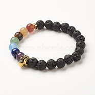 Yoga Chakra Jewelry, Natural Lava Rock Beads Stretch Bracelets, Skull, 2-1/4 inch(56mm)(BJEW-G554-04I)