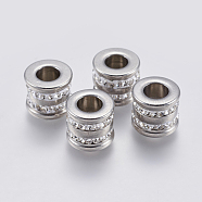 201 Stainless Steel Beads, with Polymer Clay Rhinestone, Large Hole Beads, Grooved, Column, Stainless Steel Color, 12x10.5mm, Hole: 6mm(STAS-F139-058P)