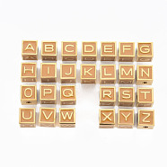 304 Stainless Steel Beads, with Enamel, Pink, Cube with Letter, Golden, Letter A~Z, 7x7x7mm, Hole: 2mm(STAS-N087-43-04-G)