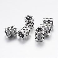 Alloy Beads, Large Hole Beads, Column with Star, Antique Silver, 11x9~9.5mm, Hole: 6mm(PALLOY-T003-04)