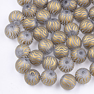 Electroplate Glass Beads, Frosted, Round with Wave Pattern, Gold, 8~8.5mm, Hole: 1.5mm(X-EGLA-S178-02F)