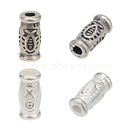 4Pcs 2 Colors 925 Sterling Silver Tube Beads, Column with Jesus Fish Pattern, Mixed Color, 9x4mm, Hole: 1.6mm, 2pcs/color(FIND-NB0004-79)